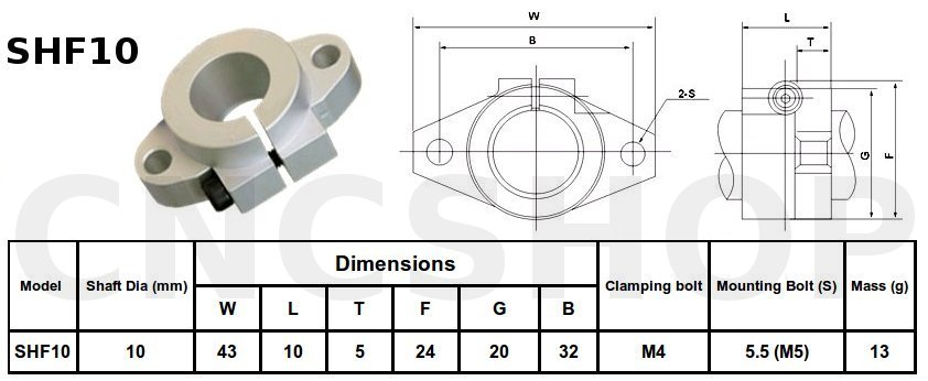 SHF10 10mm FLANGE MOUNT SHAFT SUPPORT